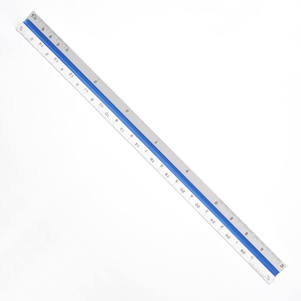 PowerTRC Regla triangular de aluminio para arquitectos, medidas imperiales de 12 pulgadas para arquitectos, ingenieros, estudiantes, contratistas, 1 pieza