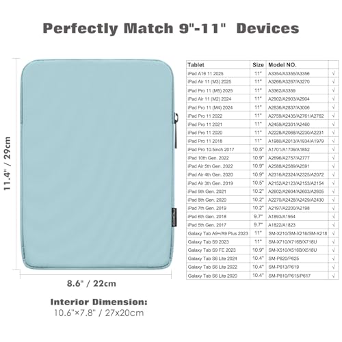 Image of MoKo 9-11 Inch Tablet Sleeve Bag Padded Protetive Carrying Case | Fits New 11inch iPad Air M4, iPad A16 2025, iPad Pro 11 M4, Air 5 /4 /3, iPad 10 /9 /8th Gen, Tab S8 /S9 11 inch, Misty Blue