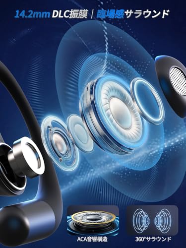 ワイヤレス イヤホン bluetooth 「新設計耳掛け式 ブルートゥースイヤホン」 骨伝導の革新 空気伝導 快適装着感 ランニング AAC対応 耳を塞がない/3Dオーディオ/ ENC通話ノイキャン/ 48時間連続再生/ Type-C急速充電/ IPX7防水 通勤/スポーツ/WEB会議に