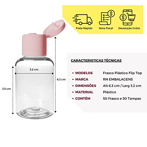 Frasco de Plástico PET de 30 ml para álcool gel flip top 50 unid