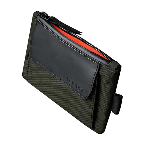 ALPAKA Zip Pouch Coin - Compact EDC Card Holder and Cash Wallet - RFID Blocking Minimalist Travel Wallet - Weatherproof Dark Green X-Pac VX21 Fabric