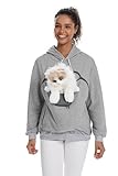 JMOREDEEP Cat Dog Pouch Hoodie Pet Carrier Sweatshirt Large Pocket Pullover Shirt for Women Light Grey