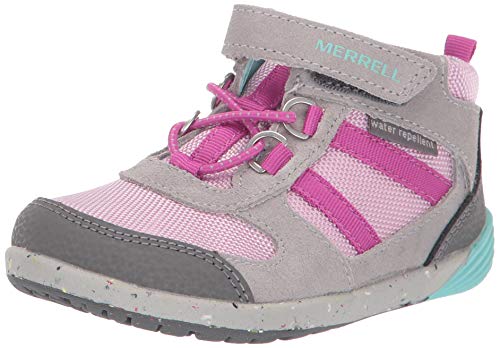 Merrell Kids' Unisex Bare Steps Ridge Hiking Boot, Grey/Purple, 02.5 M US Little Kid
