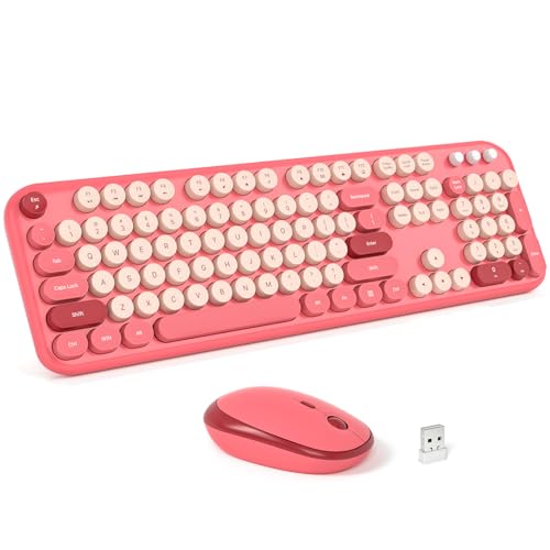 Image of MOFII Wireless Keyboard and Mouse Combo - Pale Red Full Sized Plug and Play Colorful Computer Keyboards - 104 Keys Round Keycap USB 2.4G Cute Keyboard for Windows /Laptop /Mac /Desktop /PC
