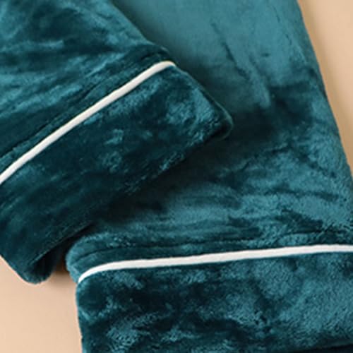 Mens Soft Flannel Long Robes Cozy Fleece Plush Bathrobe And Pants Matching Two-Piece Sets Sleepwear Casual Housecoats4