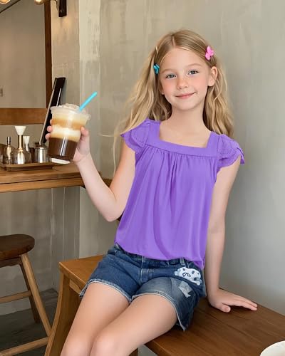 Image of KEREDA Girls Short Sleeve Shirts Summer Tops Girls Clothes 5-14 Years