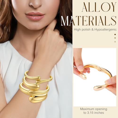 3 Pcs Chunky Gold Bangle Bracelet for Women Polished Trendy Thick Gold Cuff Bracelets Gifts for Women Jewelry3