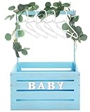 Barydat Wooden Baby Shower Crate Closet, Baby Gift Basket with Handle and Garland Storage Crate Hamper Baby Shower Wooden Crate Newborn Baby Gifts Basket for Pregnancy New Parent(Blue)