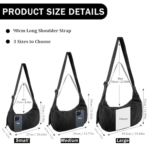 Nylon Crescent Shoulder Bag for Women Men,Crossbody Bag with Adjustable Strap&Dual Interior Zip Pocket2