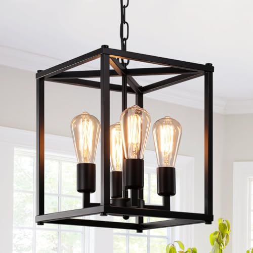 GZBEINI Black Chandelier Dining Room Light Fixtures,4-Light Farmhouse Metal Cage