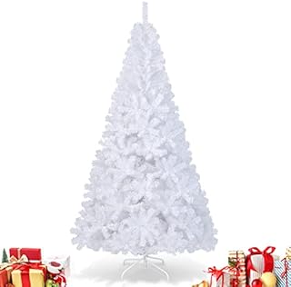 Multigot 5FT/ 6FT/ 7FT/ 8FT Christmas Tree, Artificial White Xmas Tree with Metal Stand, Indoor Outdoor Traditional Holiday Decoration (2.1m)