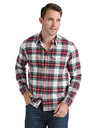 Lucky Brand Men's Long Sleeve Button Up Redwood Workwear Shirt, Red Plaid, X Large