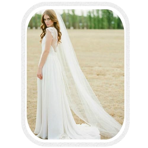 Unsutuo Wedding Veil Comb Bridal Cathedral Veil 1 Tier Drop Veil Wedding Hair Comb for Brides, 118 Inches