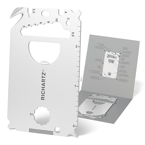 RICHARTZ POCKET CARD L23 | Multitool Schlüsselanhänger | 23 praktische Funktionen | Hochwertiger, matt gestrahlter Edelstahl | Schlüsselanhänger Werkzeug inkl. Verpackung & Funktionsbeschreibung