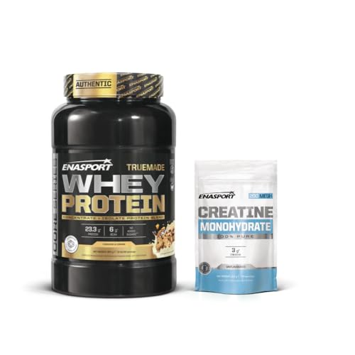 Pack Enasport Truemade Whey Protein 2lb + Creatina Monohidrato 150g | Aumenta el crecimiento muscular y la recuperación. Fuerza y resistencia. (1057, Cookies And Cream)