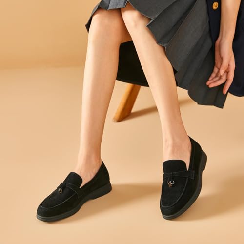 Image of BEAU TODAY Suede Loafers Flats for Women, Women's Slip On Penny Loafers, Leather Driving Comfortable Dress Ladies Loafers Casual Office Work Shoes