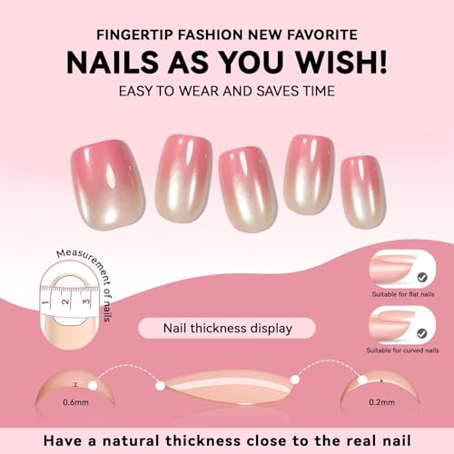 Ombre Pink Cat Eye Press on Nails - Glossy French Nail Kit