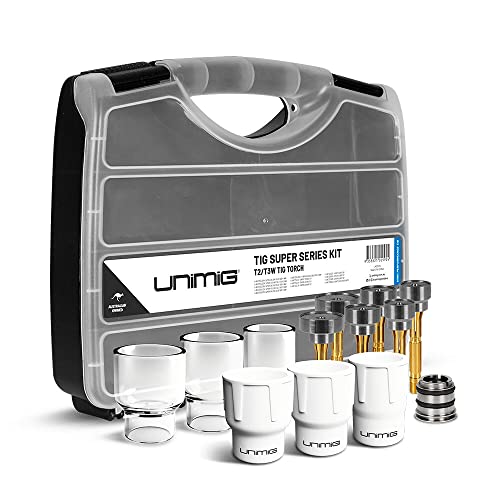 UNIMIG T2 Tig Torch Super Series Starter Kit, Welding Gun Consumables Lens Collets Ceramic Cup Arc Torchology Welder- U42006
