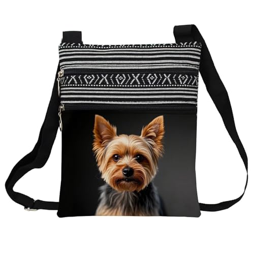 Yorkshire Terrier Messenger Bag Small Ethnic Pattern Printed Adjustable Strap Crossbody Zipper Pouch Dog Phone Organizer Wallet Cute Shoulder Handbag For Women Friends