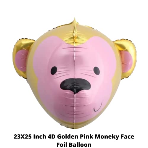 Image of Party Decorz Monkey 4D Face Golden Pink Foil Balloon (23X25 Inch, 1pcs) For Kids Animal,Safari, Zoo Theme Birthday Party Decoration