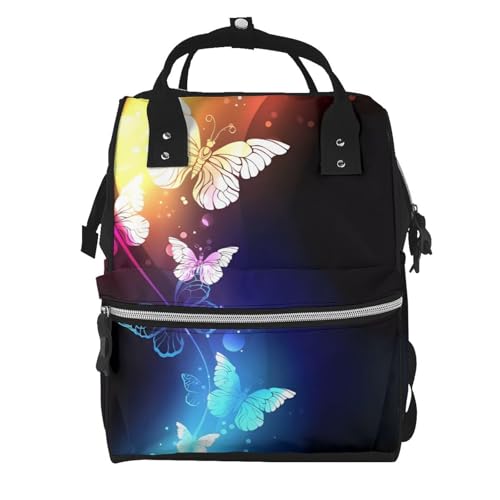 Sac à dos à langer papillons noir multifonction pour voyage et maternité
