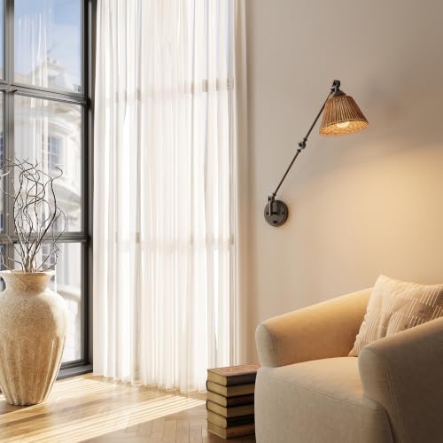 Image of Plug in Wall Sconce, Gold Adjustable Swing Arm Wall Lamp, 1 Pack