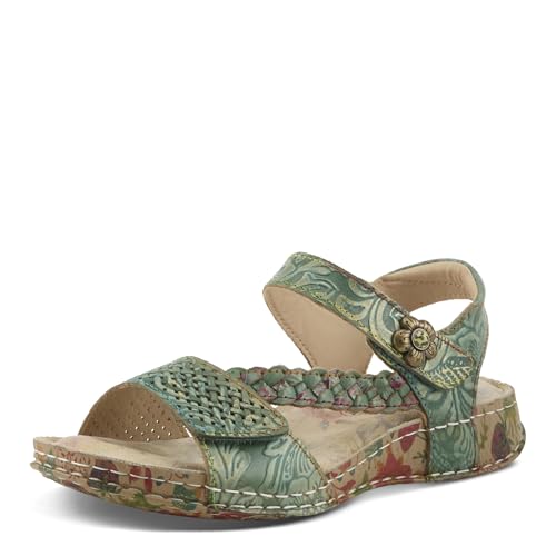 L'Artiste Women's POPULAR Quarter Strap Leather Sandals – Hook-and-Loop Closure,