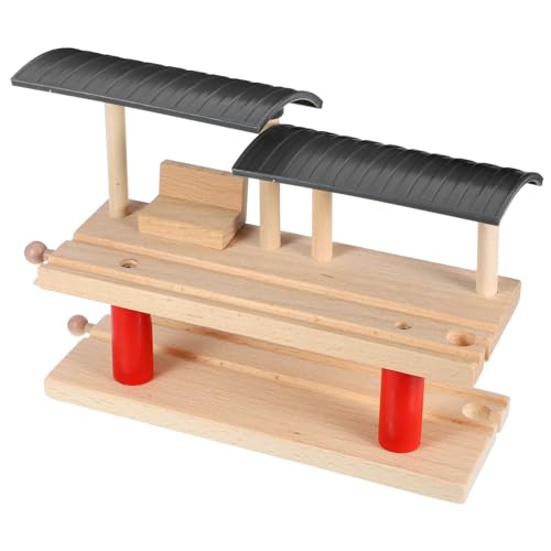 VICASKY Playing Station Platform Toy Wooden Train Railway Track Accessories Double-Deck Barricade Station Train Platform Toy Wooden Long Rail Road for Trains Railway Accessories