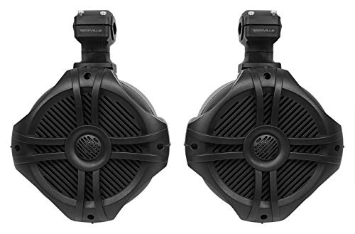 Image of Rockville RWB70B Bundle: Pair of 6.5-in Black 2-Way 250-Watt Peak / 150-Watt RMS 360 Swivel Marine Wakeboard Tower Speakers, Pair of RWBC 6.5 in Neoprene Speaker Covers, 2-Items