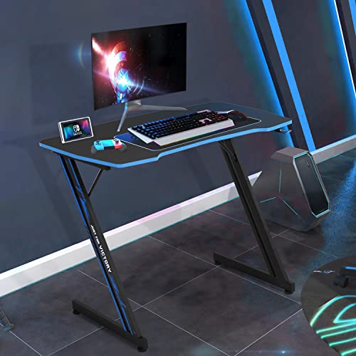 Xxkseh Z Shaped Gaming Desk 39” Gaming Computer Desk With Headphone Hook Gaming Pc Table For Boy Girl Home Office Desks Carbon Fiber Gaming Desk For Small Places, Simple Installation, Black #TOP3