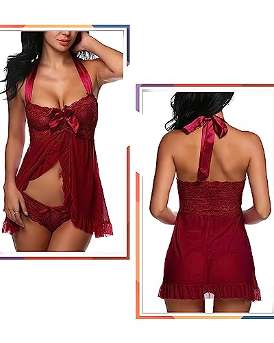 Image of Love Maker Women Babydoll Chemise Multicolor Lace Net Lingerie Nighty for Girls Stylish Above Knee Flora Print Honeymoon Anniversary Nightwear Dress Small to 3XL