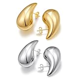 LUYOEXT Chunky Gold Hoop Earrings Tear Drop Thick thick Big Earrings with 14K Gold Hoop Plated, Hypoallergenic Statement Trendy Earrings Girls Gift Jewelry (GOLD+SILVER)