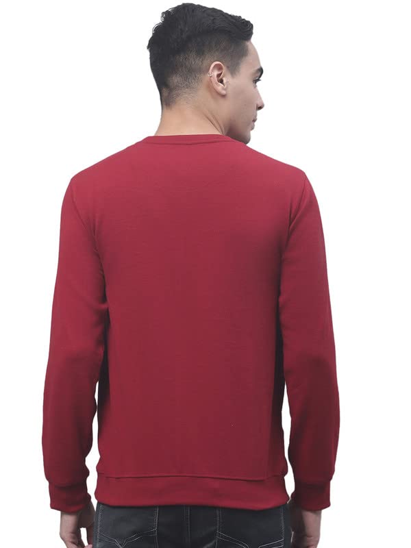 Image of Cantabil Men Maroon Cotton Blend Round Neck Full Sleeve Printed T-Shirt (P MTSH00179 Maroon)