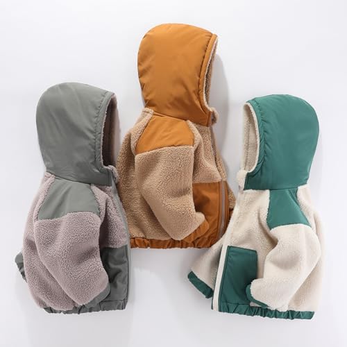 LittleSpring Boys Sherpa Jacket with Hood Full Zip Colorblock Hoodies3