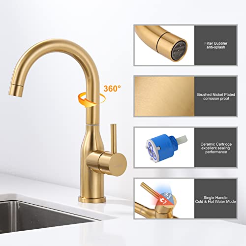 Wowow Brushed Gold Bar Sink Faucet Single Hole Bar Faucet 1 Handle Small Kithcen Faucet For Wet Bar And Rv Sink #TOP4