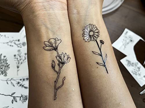 Kotbs 18 Sheets Realistic Temporary Tattoo, Tiny Branch Black Flower Temporary Tattoos For Women Girls Kids, Bouquet Small Tattoo Temporary Sticker Wild Plant Floral Fake Tattoos #TOP5