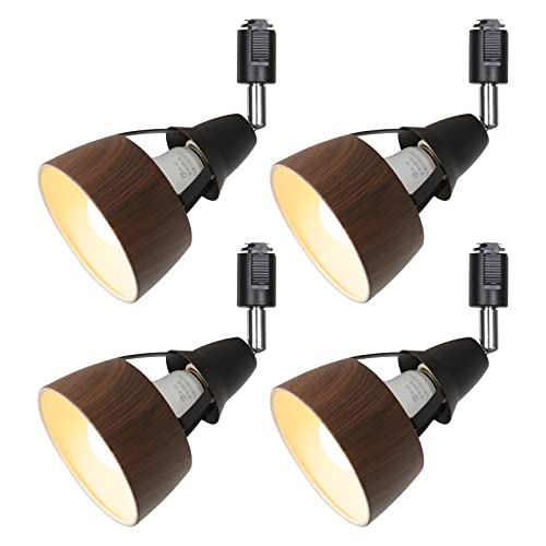共同照明 4個セット レール用スポットライト LED電球60W形付き E26 電球色 ブラウン SETGD-E26DB-9WW-4B ダクトレールライト 木紋入 北欧 間接照明 照明器具 レール用 ダイニング リビング用 居間用(ブラウン)