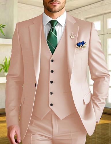 Men Slim Fit 3 Piece Suit Classic One Button Notch Lapel Blazer Jacket Suit Formal Wedding Prom Tuxedo Suit4