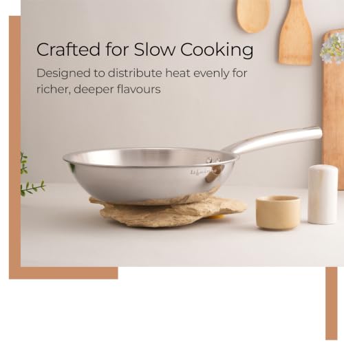 Image of Lifelong Tri Ply Fry Pan - 22 cm Stainless Steel Frying Pan with 1.25 Litre Capacity - Induction & Gas Compatible Cookware - Durable, Even Heating for Searing, Frying, and Sauteing (Silver)