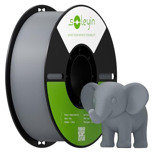 Soleyin PLA Filament 1.75mm Neatly Wound 3D Printer Filament 1kg Spool (2.2lbs) High-Speed Printing Dimensional Accuracy 0.02mm Strong Toughness No Warping Fit Most FDM 3D Printers Gray