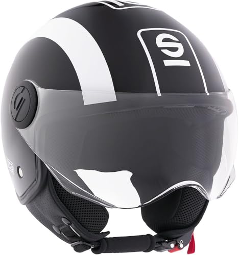 Sparco Casco Demi-Jet per moto nero e bianco con calotta in ABS Taglia M