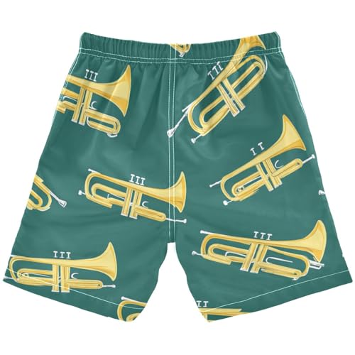 Boys Beach Board Shorts Trumpet Music Dance Green Swim Trunk Teen Swimwear 8-16Y2