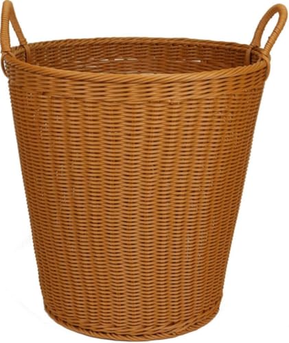 Slystar ゴミ箱 バケット ラタン かご ラタンボックス なラタン製 収納 透かし編みデザイン 大容量 大口径 フタなし 洗える 手持ち付き 雑貨収納 便利なアイテム おしゃれ 洗濯 フルーツやお菓子の収納に最適 多用途 インテリア (D) [並行輸
