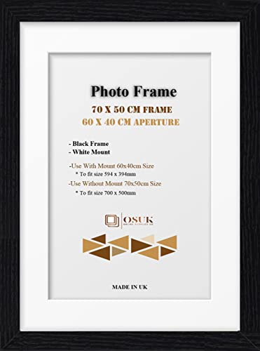 Image of OSUK Black 70x50 cm Frame With 60x40 cm White Mount - Modern Photo Frames With Clear Perspex Front & Wall Mounting Poster Frame - 70 x 50cm Frames With 60 x 40cm Mounts