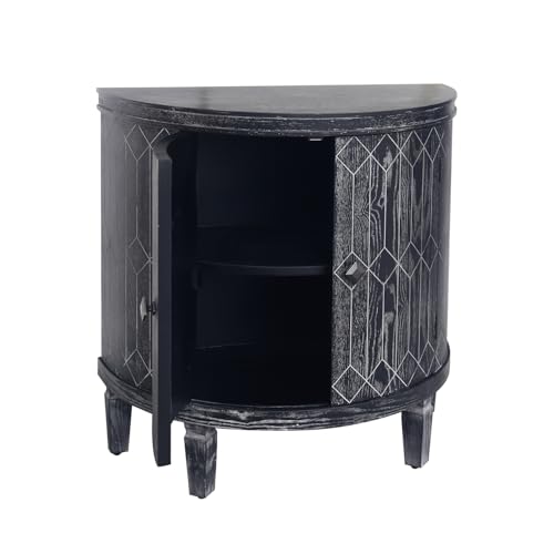 ZenithX Accent Cabinet Modern Half-Moon 2 Door Wooden Cabinet Storage Cabinet Solid Wood Veneer with Featuring Two-Tier Storage, for Living Room, Hallway, Entryway and Dining Room, Painted in Black