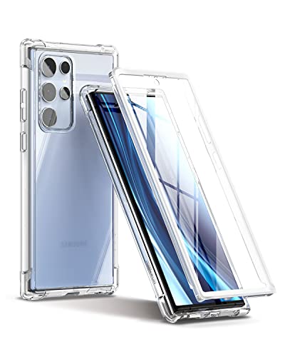 SURITCH for Samsung S22 Ultra Case Clear 5G 6.8 inch【Built in Screen Protector】360 Full Body Hybrid Protection Hard PC+Soft TPU Rubber Bumper Case Protector Cover for Samsung Galaxy S22 Ultra-Clear