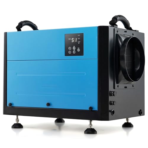 FANTASK Luftentfeuchter mit 3 Modi & 24H Timer, Bautrockner hängend & freistehend 2in1, Industrie Trocknungsgerät mit Ablaufschlauch & automatischer Abtauung (Blau,20-58 L/Tag)