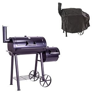 Nexos Trading BBQ Grill Smoker Grillwagen Holzkohlegrill 2 Kammern Barbecue 125x60x120 cm 28 kg Transporträder Temperaturanzeige inkl. Schutzplane Abdeckung