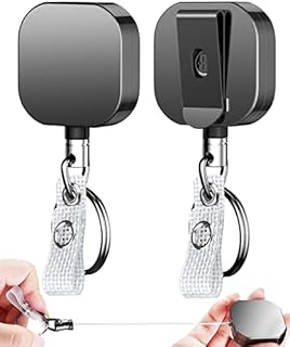 HOOMIL Retractable Keychain, 2-Pack Heavy Duty Metal Retractable Keyring with ID Badge Holder and Extending Steel Lanyard Reel for Teachers, Office Workers, Nurses and Climbers