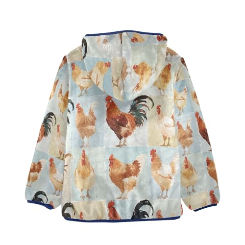 Chicken Pattern Print on Fabric Toddler Fleece Jacket Girl Boys Hooded Fleece Jacket Coat Warm Outwear Zip-up 3-10T2